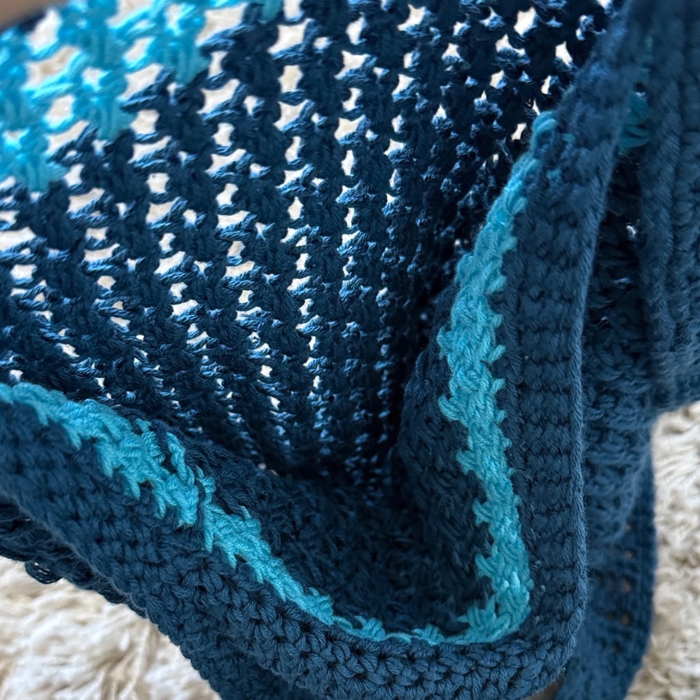 Blue Teal Woven Knit Shoulder Hobo Bag Slouchy Boho Beach Summer Handbag - Picture 3 of 3